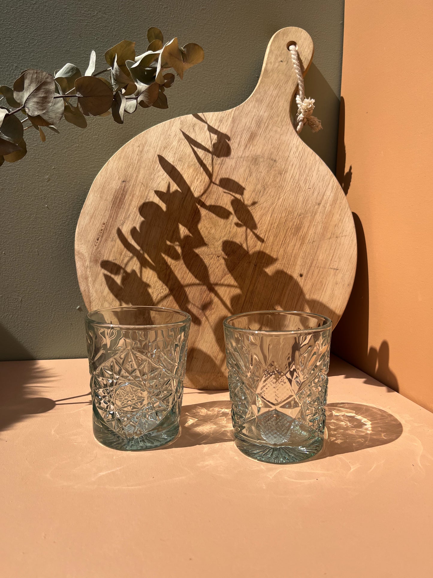 Drinkglazen groen glas en vintage motief